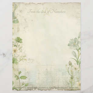 Create Your Own Shabby Chic Blue White Wildflowers Custom Letterhead