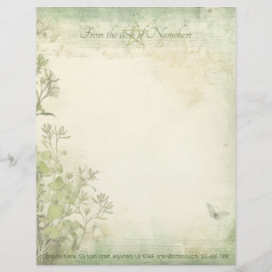 Create Your Own Shabby Chic Foliage Butterfly Custom Letterhead
