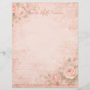 Create Your Own Shabby Chic Peach Roses Custom Letterhead