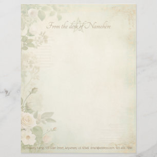 Create Your Own Shabby Chic Peach Roses Green Custom Letterhead