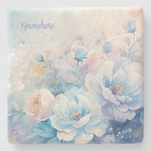 Create Your Own Shabby Chic Pink Blue Rose Bouquet Stone Coaster