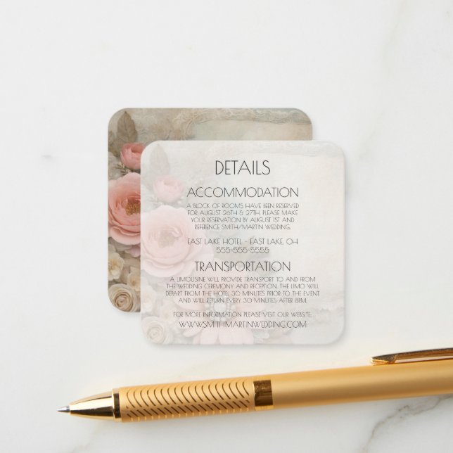 Create Your Own Shabby Chic Pink Paper Flowers Enclosure Card (Front/Back In Situ)
