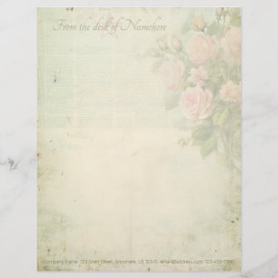 Create Your Own Shabby Chic Pink Roses Vintage Custom Letterhead