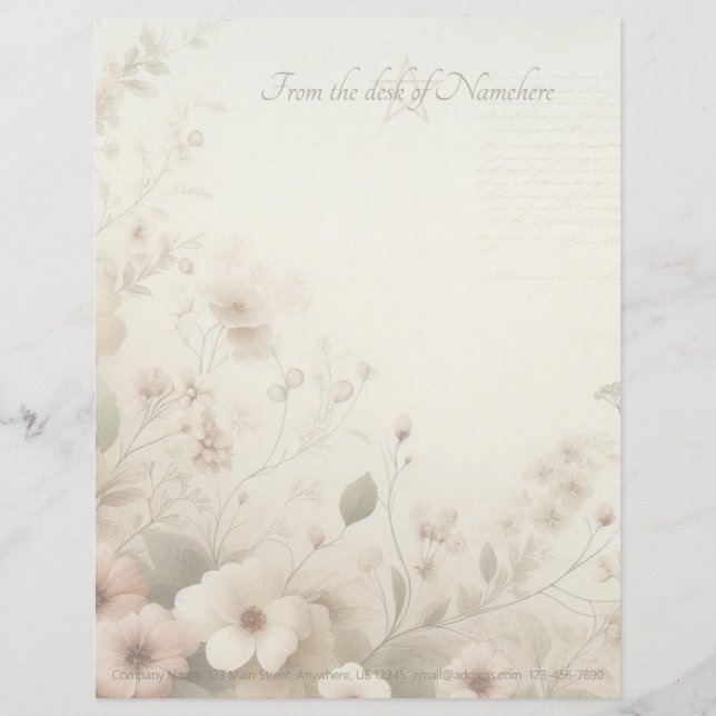 Create Your Own Shabby Chic Pink White Cosmos Custom Letterhead (Front)