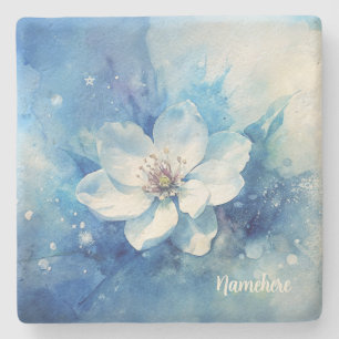 Create Your Own Shabby Chic White Tea Rose Blue Stone Coaster
