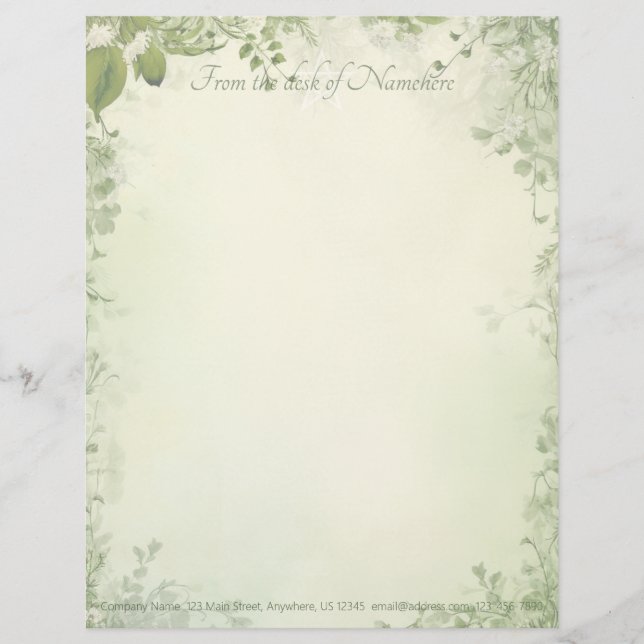 Create Your Own Shabby Chic Wildflower Vine Custom Letterhead (Front)
