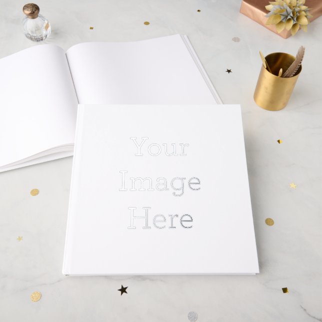 Foil Guestbook Size: 30.48 cm x 30.48 cm (12" x 12"), 100 Pages, Paper: White Uncoated Lynx(R) Opaque Ultra Paper, Foil Colour: Silver (Front Open)