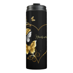 Create Your Own Silver & Gold Butterflies Heart Thermal Tumbler