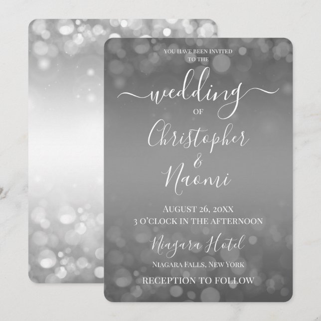 Create Your Own Silver Grey Bokeh Invitation (Front/Back)