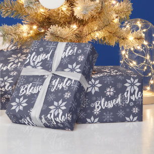 Create Your Own Silvery Blue Winter Snowflakes Wrapping Paper