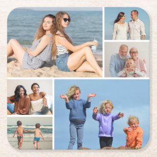 Create Your Own Simple 6 Photo Collage Square Paper Coaster