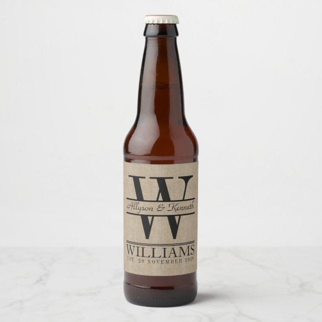 Create Your Own Simple Anniversary Logo Monogram Beer Bottle Label (Front)