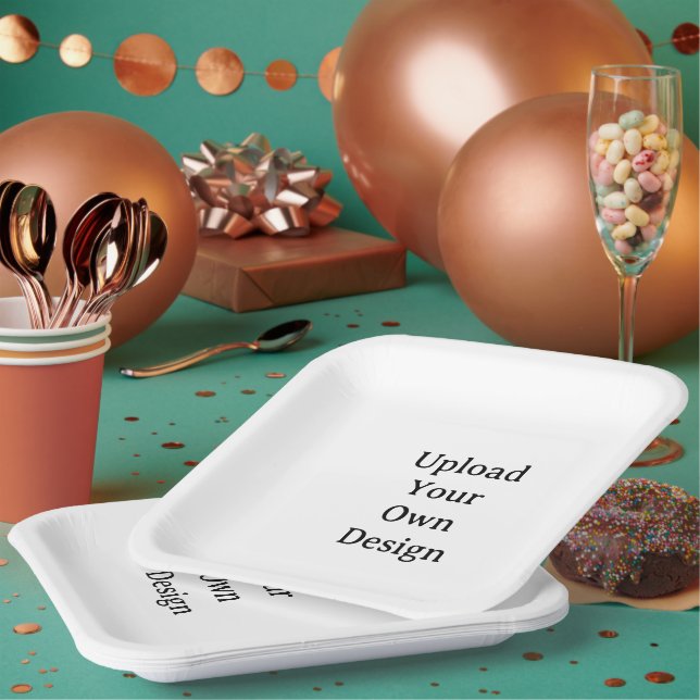 Create Your Own Simple Custom 9" Square Paper Plate (Multi)