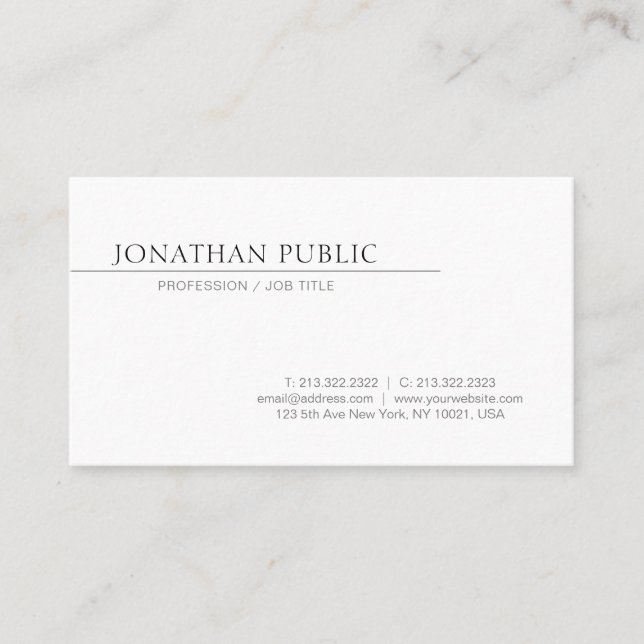 Create Your Own Simple Design Elegant White Plain Business Card (Front)