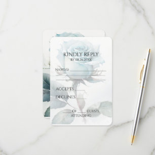 Create Your Own Single Blue Watercolor Rose RSVP Card