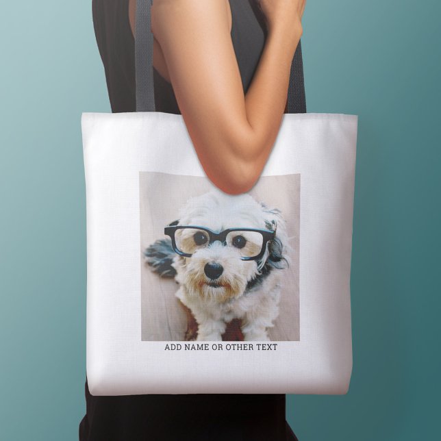 Create Your Own Single Photo Gallery white border Tote Bag (Personalized tote bag with photos collage and text)