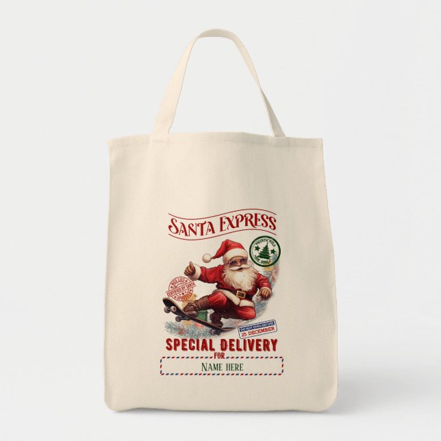 Create Your Own Skateboard Santa Gift Sack Tote Bag (Front)