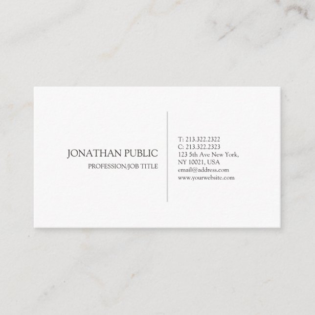 Create Your Own Sleek White Modern Elegant Plain Business Card (Front)