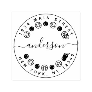 Create Your Own Smile Icon Round Return Address Self-inking Stamp