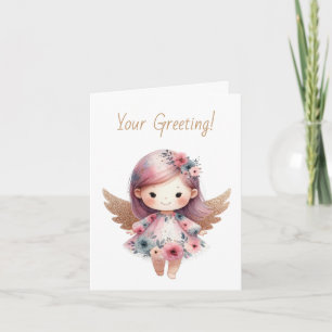 Create Your Own Smiling Floral Christmas Angel Holiday Card