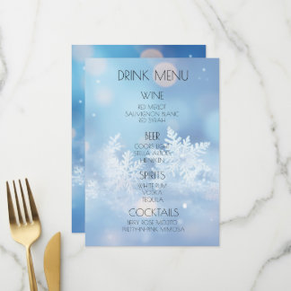 Create Your Own Snowflakes Blue Bokeh Drink Menu