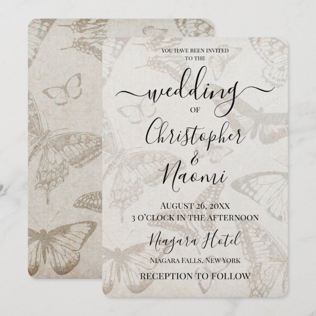 Create Your Own Soft Vintage Butterfly Paper Invitation (Front/Back)