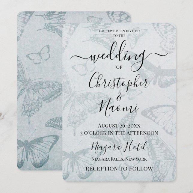 Create Your Own Soft Vintage Butterfly Paper Invitation (Front/Back)