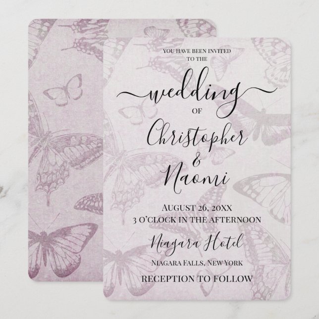 Create Your Own Soft Vintage Butterfly Paper Invitation (Front/Back)
