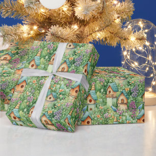 Create Your Own Songbird Spring Garden Houses Wrapping Paper