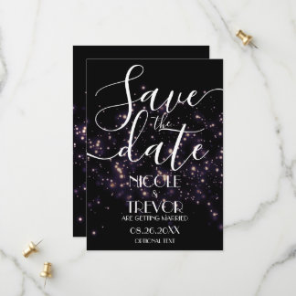 Create Your Own Space Glitter on Black Wedding Save The Date