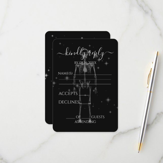 Create Your Own - Sparkling X-Ray Skeleton RSVP Card (Front/Back In Situ)
