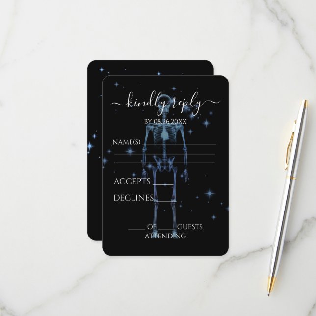 Create Your Own - Sparkling X-Ray Skeleton RSVP Card (Front/Back In Situ)