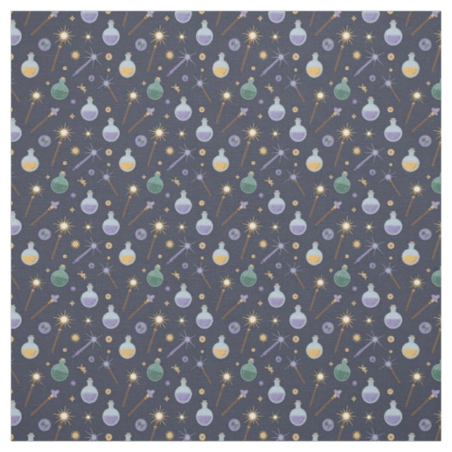 Create Your Own Sparkly Wands Potions Black Fabric (Swatch)