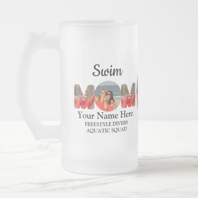 Create your own sports mum photo collage swim mum frosted glass beer mug (Left)