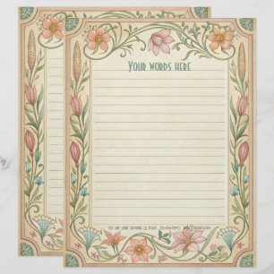 Create Your Own Spring Floral Art Deco Note Paper Custom Letterhead