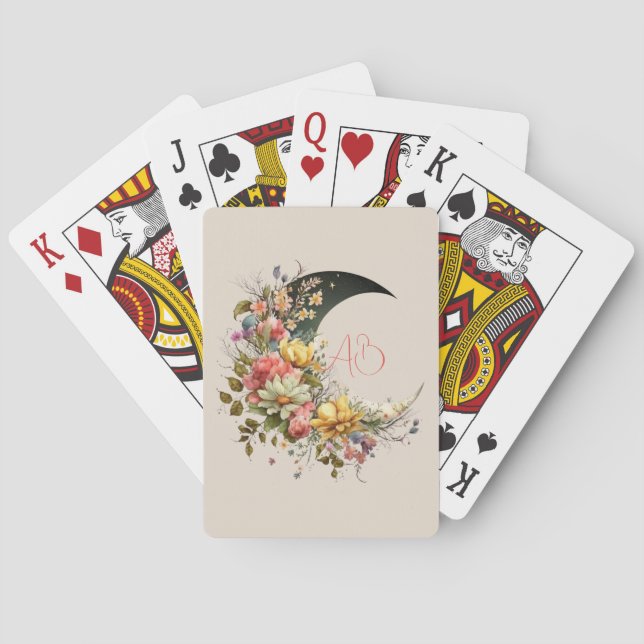 Create Your Own Spring Floral Crescent Moon Playing Cards (Back)