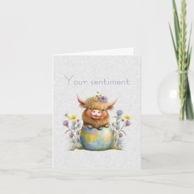Create Your Own Spring Highland Bull & Wildflowers Card (Front)