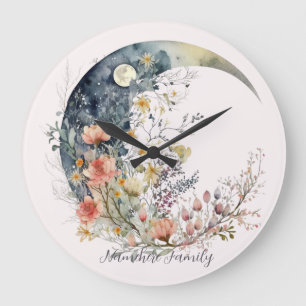 Create Your Own Spring Meadow Floral Crescent Moon Large Clock