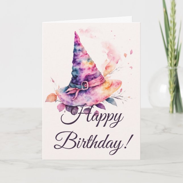 Create Your Own Spring Rainbow Witch Hat Leaves Holiday Card (Front)