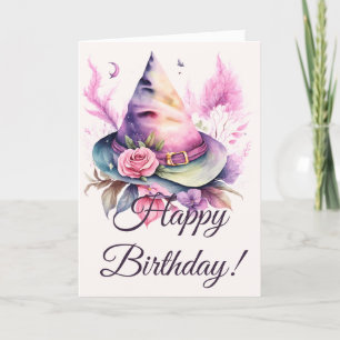 Create Your Own Spring Rainbow Witch Hat Rose Holiday Card