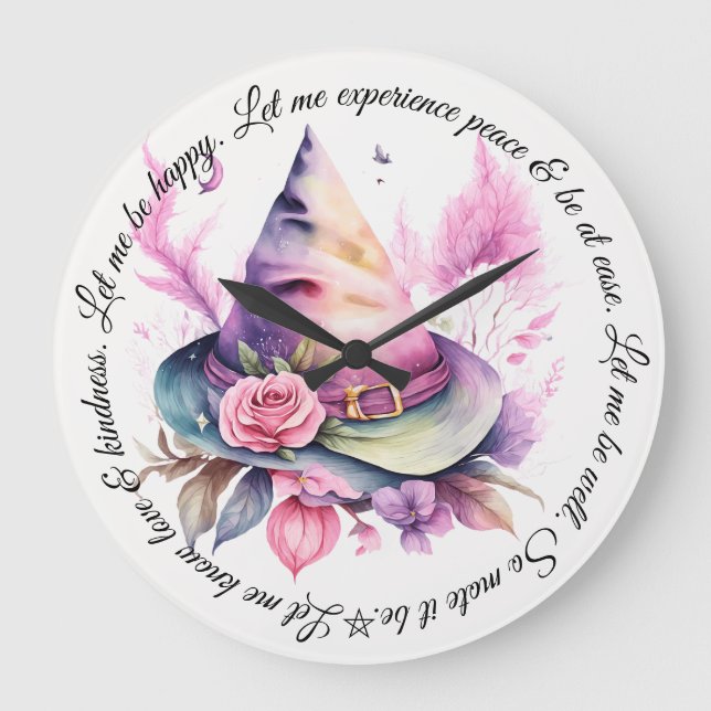 Create Your Own Spring Rainbow Witch Hat Rose Large Clock (Front)