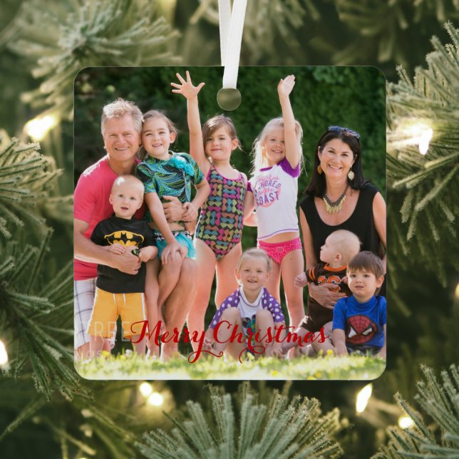 Create Your Own Square Photo Holiday Christmas Metal Tree Decoration (Insitu)