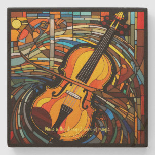 Create Your Own Stained Glass Autumn Sunset Violin Stone Coaster