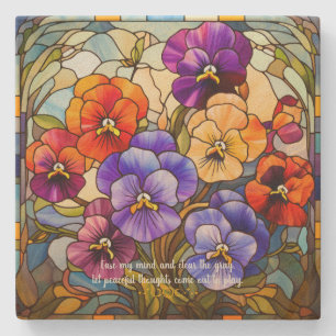 Create Your Own Stained Glass Colourful Pansies Stone Coaster
