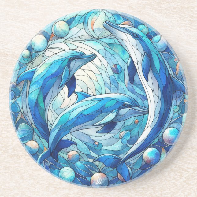 Create Your Own Stained Glass Dolphin Bubbles Coaster (Front)