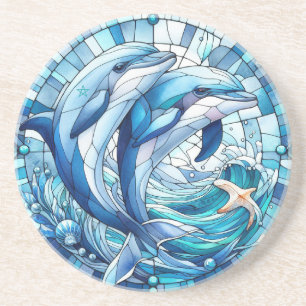 Create Your Own Stained Glass Happy Dolphins Coaster