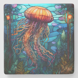 Create Your Own Stained Glass Jellyfish Seascape Stone Coaster
