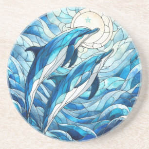 Create Your Own Stained Glass Morning Dolphins Coaster