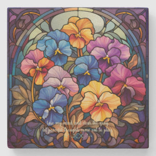 Create Your Own Stained Glass Multicolored Pansies Stone Coaster