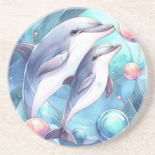 Create Your Own Stained Glass Mum Baby Dolphins Coaster